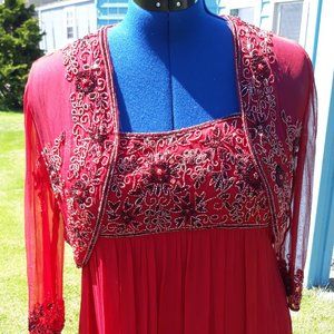 Stenay Red Beaded Dress with Jacket - Size 8